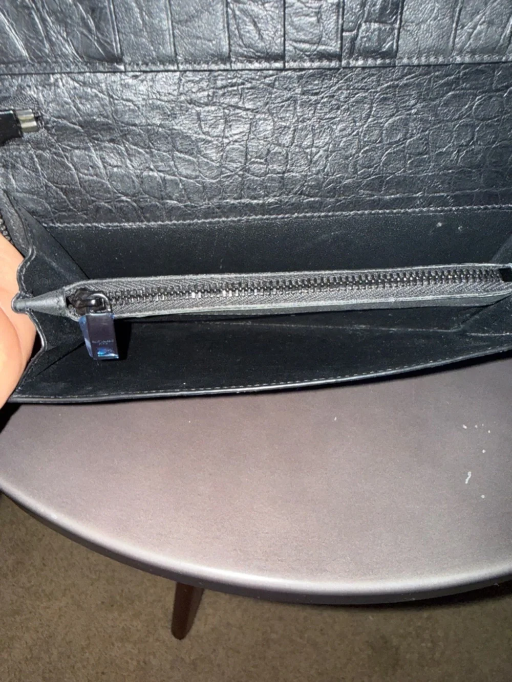 YSL Saint Laurent Black Croc-Embossed Zip Around Wallet with Black YSL Logo - Picture 10 of 13